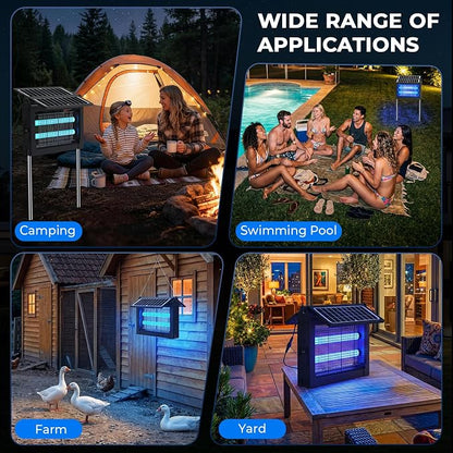 Upgraded Solar Bug Zapper Outdoor with Dual Panels, 4500V Cordless Rechargeable Fly Insect Killer Waterproof Electric Mosquitoes Zapper for Patio Garden Backyard RV Camping Pond