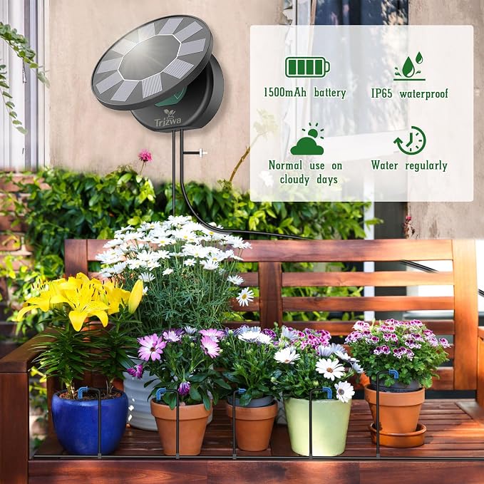 Solar Automatic Drip Irrigation System Kit, Auto Watering Kit for DIY Garden Watering System with 9 Timing Modes and Anti-Siphon Set，Indoor/Outdoor Garden, Balcony & Patio Irrigation System