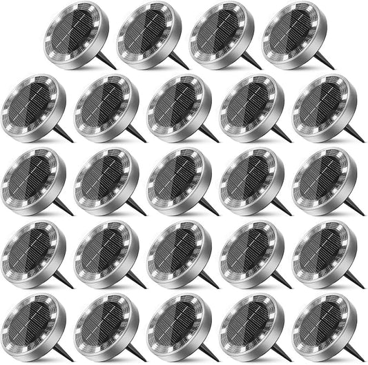 Peasur Solar Ground Lights Outdoor, 24 Pack Flat Solar Powered Disc Lights, IP68 Waterproof, Anti-Rust, Landscape Lighting for Pathway Garden Yard Lawn Walkway Landscape Driveway, Cool White