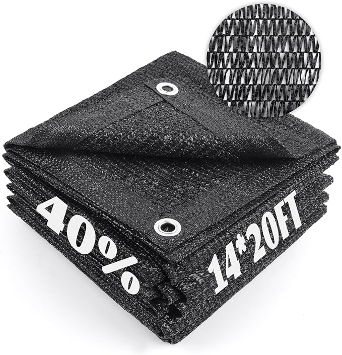 Cool Area 40% Sun Shade Cloth Mesh Tarp with Grommets for Plant Cover 14x20ft Patio Canopy Garden Pergola Greenhouse Car Barn Kennel Black