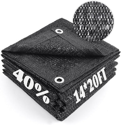 Cool Area 40% Sun Shade Cloth Mesh Tarp with Grommets for Plant Cover 14x20ft Patio Canopy Garden Pergola Greenhouse Car Barn Kennel Black