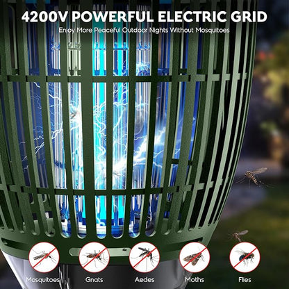 Solar Bug Zapper Outdoor, Mosquito Zapper with Flame Light & RGB Projector | Solar Powered & USB Rechargeable, IP65 Waterproof 4200V Electric Mosquito Killer for Yard Garden Camping 2000 Sq Ft