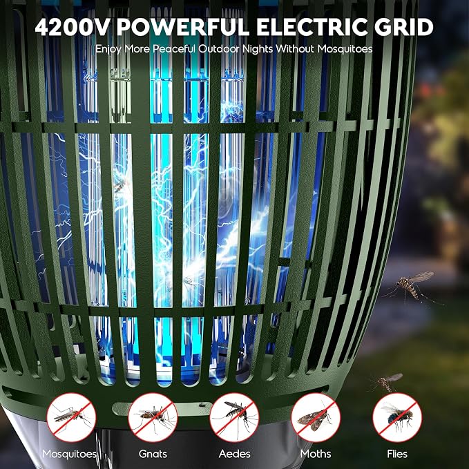 Solar Bug Zapper Outdoor, Mosquito Zapper with Flame Light & RGB Projector | Solar Powered & USB Rechargeable, IP65 Waterproof 4200V Electric Mosquito Killer for Yard Garden Camping 2000 Sq Ft