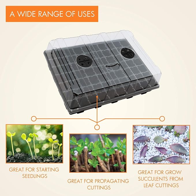 Gardzen Seed Starter Tray, 5 Pack Smiling Face Plant Germination Trays with Total 350-Cell, Seed Starter Kit with Humidity Vented Domes and Bases for Starting Vegetable Herb Seeds 18" x 14", Black