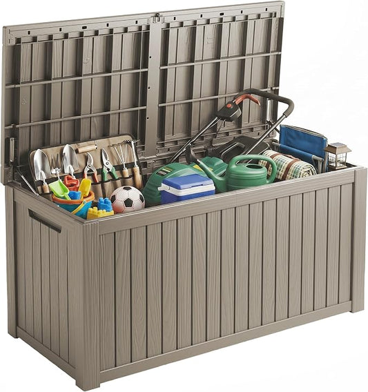 Outdoor Storage Box, 200 Gallon Waterproof Deck Box [Upgraded 3.0], Premium Hydraulic Cushion Storage Chest, High-Load Lockable Two-Seater Patio Storage Bench, Large Country Estate, Grey