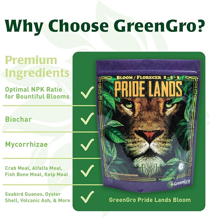 Pride Lands Premium Organic Bloom Fertilizer with NO Fillers, Bigger Buds and Flowers, Brighter Plants with Our Complete Bloom Nutrients, Recharge Soil and Boost Growth with Optimal Blend of NPK, 2 lb