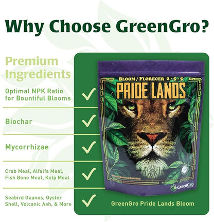 Pride Lands Premium Organic Bloom Fertilizer with NO Fillers, Bigger Buds and Flowers, Brighter Plants with Our Complete Bloom Nutrients, Recharge Soil and Boost Growth with Optimal Blend of NPK, 2 lb