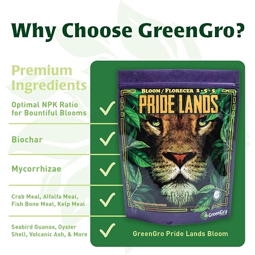 GreenGro Pride Lands Bloom 2-5.5-5.5 | Organic Dry Top Dress Bloom Fertilizer | Microbes + Biochar + Mycorrhizae | No Fillers | Higher Terpenes & Bigger Flowers | CDFA Approved | 5 lb