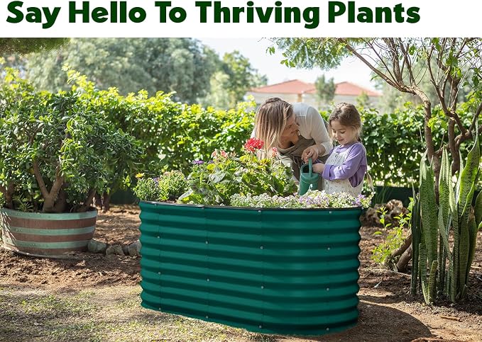Plant & Plot Galvanized Raised Garden Beds Outdoor // 4×2×2 ft Planter Raised Beds for Gardening, Vegetables, Flowers // Large Metal Garden Box (Dark Green) // Patented Tool-Free Design