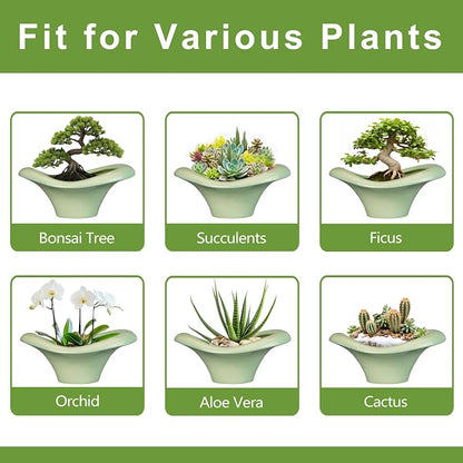 Ceramic Bonsai Pots - Large Succulent Planter 13 Inch Plant Pot Indoor Succulent Pot with Drainage Hole Outdoor Planter Bonsai Tree Pot for House Home Garden Office Decor Green