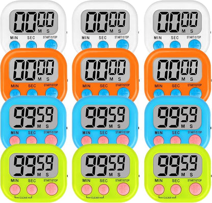 Lasubst Digital Classroom Timers for Teachers Kids School Supplies Bulk with Magnetic Back 12 Pack, White Orange Blue Green