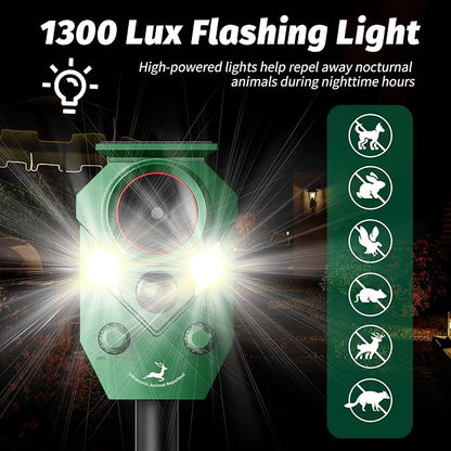 Solar-Powered Ultrasonic Animal Repellent with Motion Sensor, Perfect for Outdoor Yards, Deer Repellent Device with LED Flashing Lights, Effective to Repel Deer, Coyotes, Raccoons, and Cats