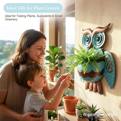 Owl Metal Wall Mount Planter, Hanging Succulent Flower Pot with Drainage | Farmhouse owl metal wall hanging pot garden succulent decorative planters, indoor outdoor hanging wall container