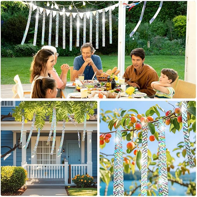DECYOOL 3 Rolls 787 FT Bird Scare Tape Reflective Repellent Ribbon Hanging | Bird Repellent Tape, House Garden Patio Lawn Orchard, Reflective Bird Scare Tape, 787 FT Total Length Avoid Animal Damage