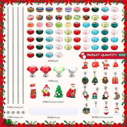 110 Pcs Beaded Garden Stake, DIY Fairy Wand Beaded Decorative Garden Stake Kit with 12IN Threaded Rod Crystal Stopper Top Large Holes Beads Christmas Decoration Pendants Outdoor Fairy Garden kit