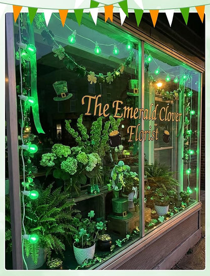 LED St. Patrick's Day String Lights, 25Ft St Patricks Decorations Outdoor | 25+2 G40 Round Bulbs, Connectable, Hanging Patio Lights Shatterproof for Indoor Home Decor Party, White Wire, Clear Green