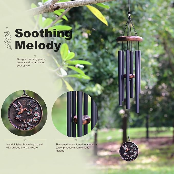 Vanquer Gift Wind Chimes for Outside - 30'' Wind Chimes Outdoor Clearance, Windchimes Outdoors, Memorial Wind Chimes, Sympathy Gift, Patio, Home Décor, Vintage Black (30" Hummingbird)