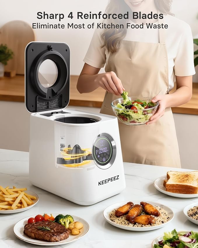 1 Gallon Electric Kitchen Composter, Smart Mill Food Recycler with Large Touch Screen, Compost Bin Indoor with 4 Sharktooth Blades, 0.5kWh Per Cycle Energy-efficient, Odorless, Low Noise,Auto-Cleaning