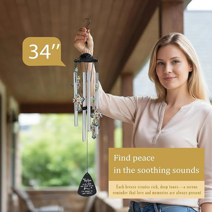 YU FENG Cross Memorial Wind Chime, Lily Flower Crystal Suncatcher | 34 Inch Outdoor Metal Chime, Religious Sympathy Gift, Remembrance Decor For Loss Of Loved One, Garden Patio Hanging
