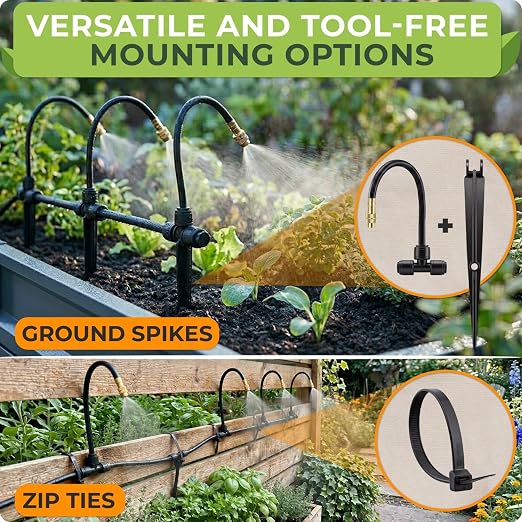 CARPATHEN Drip Irrigation System Kit - Complete Garden Irrigation Kit with 16pcs 360° Adjustable Atomizing Copper Nozzles - Watering Spray System for Raised Beds, Potted Plants, Greenhouse