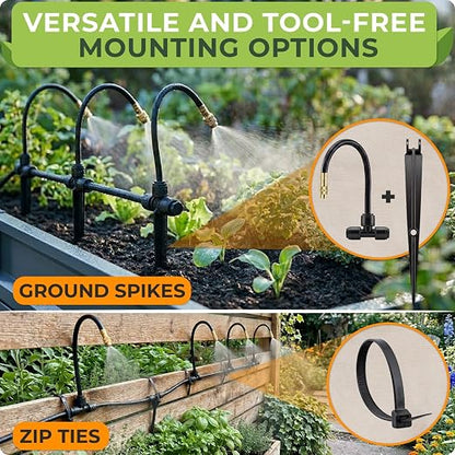 CARPATHEN Drip Irrigation System Kit - Complete Garden Irrigation Kit with 16pcs 360° Adjustable Atomizing Copper Nozzles - Watering Spray System for Raised Beds, Potted Plants, Greenhouse