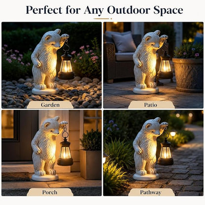 mocosa Solar Garden Statues Bear and LED Lights Birthday Gifts for Women Mom Grandma Solar Outdoor Cat Decor for Outside,Outdoor Solar Lights for Yard, Garden and Patio, Unique Gift for Women