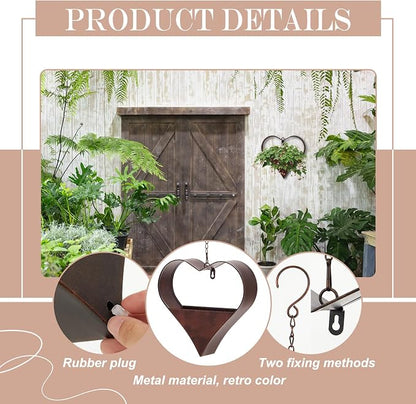 2 Pack Metal Plant Hangers Indoor and Outdoor Rustic Heart Shape Hanging Planters Holder Detachable Flower Pot with Hooks Chains Drain Hole Birthday Gifts for Women Mom Garden Lovers Home Decor