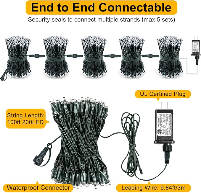 Orange and Purple Halloween Lights, 66FT 200 LED Outdoor String Lights Waterproof with 8 Modes, Connectable Plug in Christmas Light for Outside Indoor Home Garden Patio Party Holiday Decorations