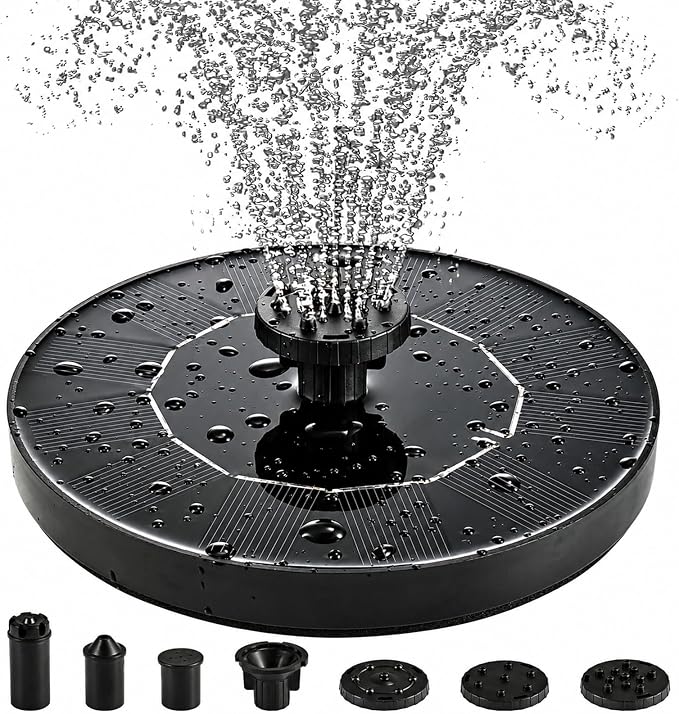 1W Solar Bird Bath Fountain Pump, Solar Fountain, Solar Powered Water Pump, Outdoor Water Fountain with 6-in-1 Nozzles, Free Standing Floating Solar Powered for Bird Bath, Garden, Pond, Pool, Outdoor