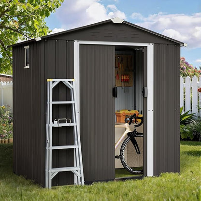 Shintenchi 6x4 FT Outdoor Storage Shed with Window, Lockable Outdoor Waterproof Tool Storage Sheds, Weather Resistant Tool Storage House Shed for Garden, Backyard,Patio Utility Tool Storage,Dark Gray