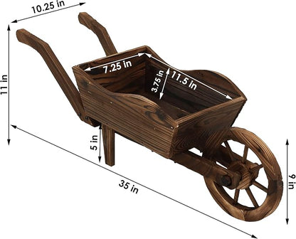Sunnydaze Outdoor Wooden Decorative Wheelbarrow Planter - for Indoor or Outdoor Use - 35" W x 10.25" D x 12" H - Brown