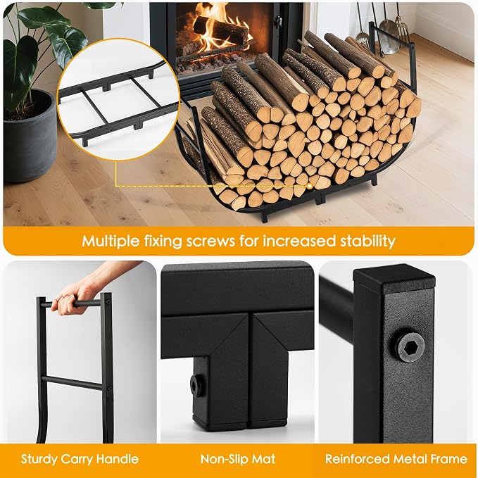 facka 40 Inch Firewood Rack Outdoor with Cover, Metal Wood Rack | Iron Fire Log Stacker Holder for Fireplace, Patio, Porch, Yard, Garden, Indoor Outdoor Wood Storage