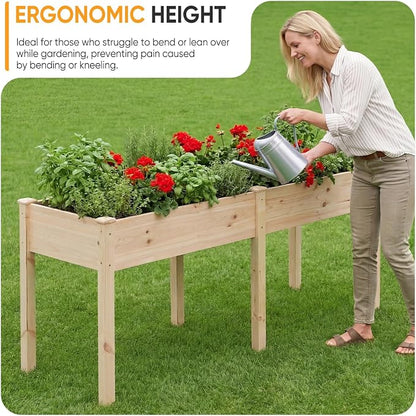 NEWBULIG Raised Garden Bed Wood 72x23x30in, Elevated Wooden Planter Box Stand with Legs for Outdoors Balcony Backyard, Raised Garden Bed for Planting Herbs Flowers Vegetables, Natural Wood