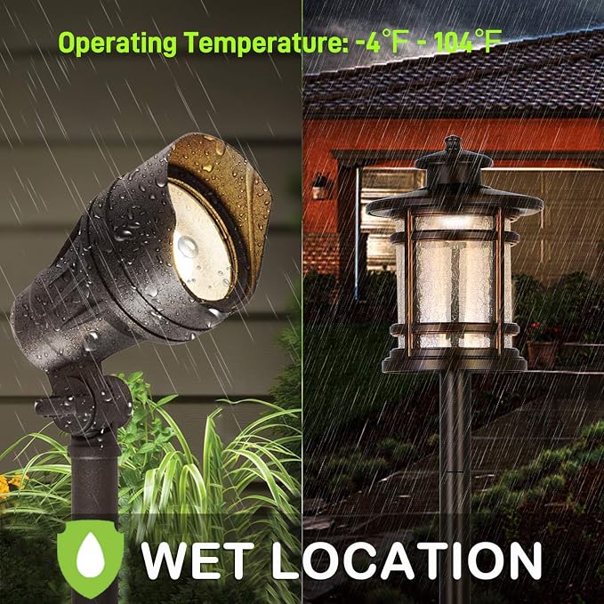 hykolity Low Voltage LED Landscape Kits, 12V-15V Pathway Flood Light Kits | 10W 390LM and 3.4W 155LM Wired for Outdoor Yard Lawn, Die-cast Aluminum, 50W and 30W Equivalent, 8 Pack