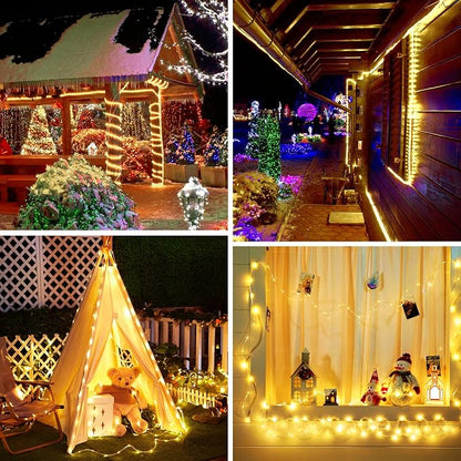 Brightown 2 Pack 72FT 200LED Solar Rope Lights, Warm White(Total 400LED) | IP65 Waterproof Solar Fairy Lights with 8 Lighting Modes, Outdoor String Lights for Party Garden Yard Holiday Tree Decoration