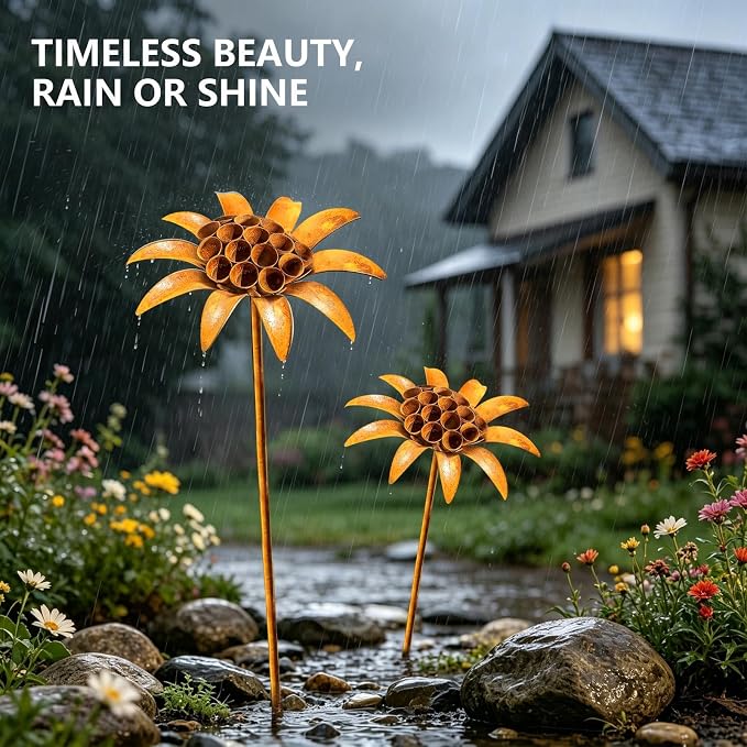 Metal Plant Garden Stake, 30 Inch Large Plant Sculpture, Durable Yard Art Decor for Outdoor Patios Lawn Planters Flower Beds Unique Quirky Garden Gift