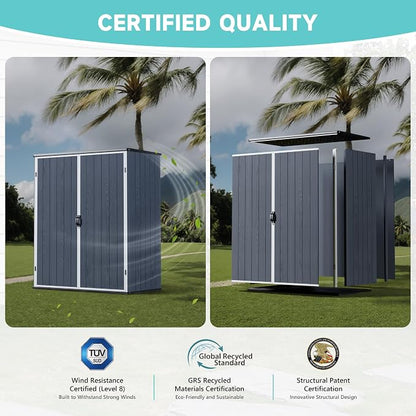 Greesum 5X3FT Plastic Storage Shed with Floor, Resin Outdoor Storaged Shed with Lockable Door, Easy Assembly All-Weather Tool Sheds for Yard, Patio, Garden, Dark Gray (4.7×2.5FT)