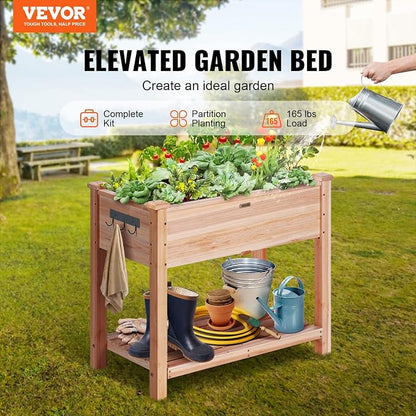 VEVOR Raised Garden Bed 34x18x30in with Sturdy Legs, High End Natural Fir Wood Planter Box Elevated Planting Stand for Backyard/Garden/Patio/Balcony w/Non -Woven Liner & 1 Set of Tool, 165lb Capacity
