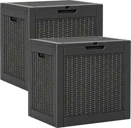 Outdoor Storage Box, Resin Deck Boxes Indoor and outdoor, Waterproof Storage Box Lockable Lid (Black,35 Gallon-2Pack)