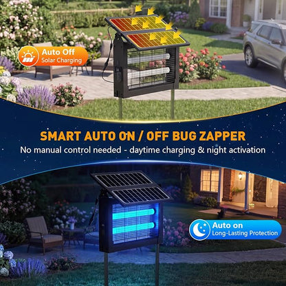 Solar Bug Zapper Outdoor, 4500V Solar Mosquito Zapper with Dual Solar Panels, 1/2 Acre Coverage Cordless Rechargeable Electric Fly Zapper, IPX5 Waterproof Mosquito Traps for Backyard, Patio, Camping