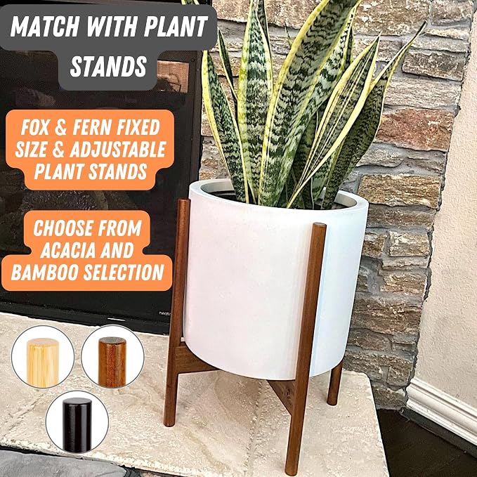 Fox & Fern Large Indoor Planter, Modern Large Plant Pot for Indoor or Outdoor, UV and Frost Resistant - 12 Inch, Matte White Flower Pot with Hidden Saucer, Lightweight
