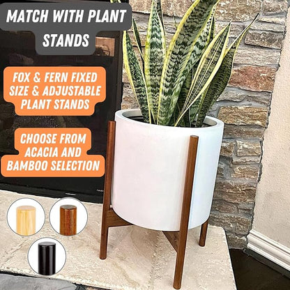 Fox & Fern Large Indoor Planter, Modern Large Plant Pot for Indoor or Outdoor, UV and Frost Resistant - 12 Inch, Matte White Flower Pot with Hidden Saucer, Lightweight