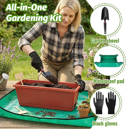 7 Pack Window Box Planters, 17 Inch Plastic Rectangular Flower Pots for Indoor/Outdoor Plants, Herbs, Vegetables, Includes Trowel, Waterproof Mat & Gloves (Brick-red)