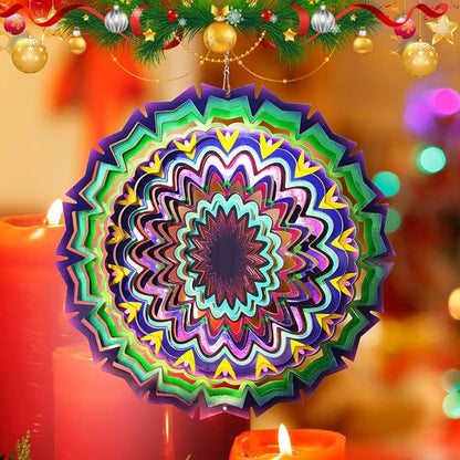 FONMY Wind Spinner Mandala Lucky Star Purple Color 12 inch 3D Stainless Steel Laser Cut Metal Art Geometric Pattern - Hanging Wind Spinner, Kinetic Yard Art Decorations - Indoor/Outdoor Décor