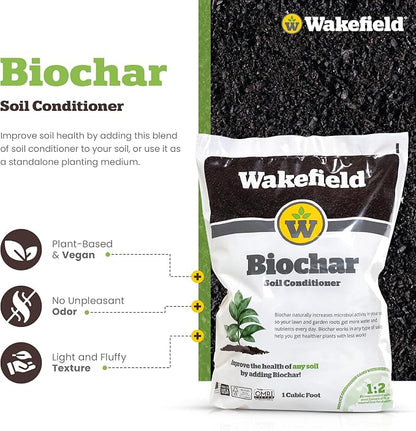 Wakefield BioChar – Premium Garden Soil Conditioner – OMRI Listed, Bio Char for Raised Gardens, Potting Mix, Lawns – 1 cu/ft (25 pounds)