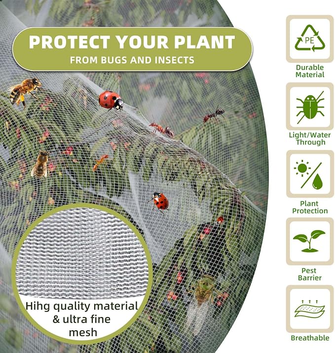 Bird Netting for Garden Protection, CANAGROW 4 Pack Garden Plant Mesh Covers Bags with Drawstring, Insect Bird Barrier Bug Netting for Fruit Blueberry Bushes Vegetable Flower (3.3x4.9FT)