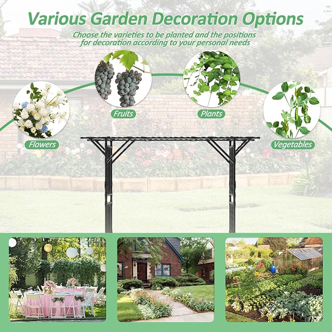 Supersize Flattop Garden Arch for Wedding - 106" L x 106" H Garden Arch Trellis for Climbing Plants Outdoor（Leg spacing 71"）