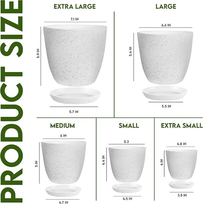 Utopia Home - Spotty Plant Pots Indoor with Drainage - 7/6.6/6/5.3/4.8 Inches Flower Pots - 5 Pack Plastic Planters - Ideal for Stocking Stuffers - (Speckled Grey, Pack of 5)