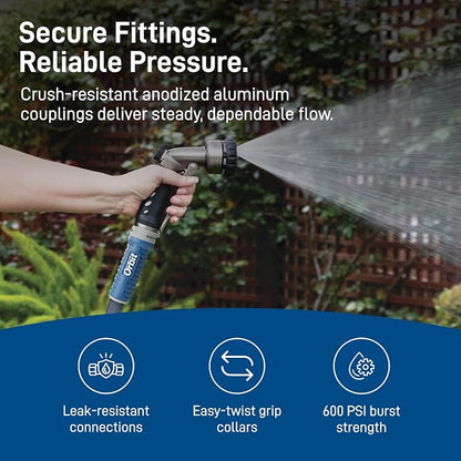 Orbit ExoJacket Fabric Garden Hose - 100 ft x 5/8 in - Heavy-Duty Fabric - Durable ExoJacket Construction - Antikink Technology for Constant Water Flow - Lightweight Professional-Grade Hose - 33180