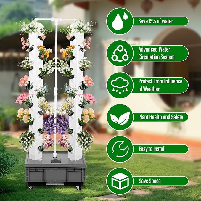 Hydroponic Tower, 14-Layer Hydroponics Growing System Kit with 70 Slots, Vertical Garden System with 20L Water Tank and Pump for Indoor Outdoor Home, Balcony & Patio (56 Slots)